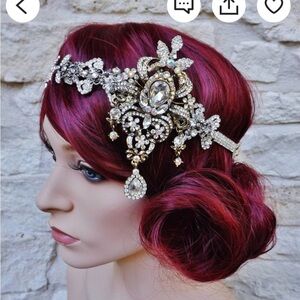 Custom Wedding hair accessories prom wrap ribbon tie heavy rhinestone crystal